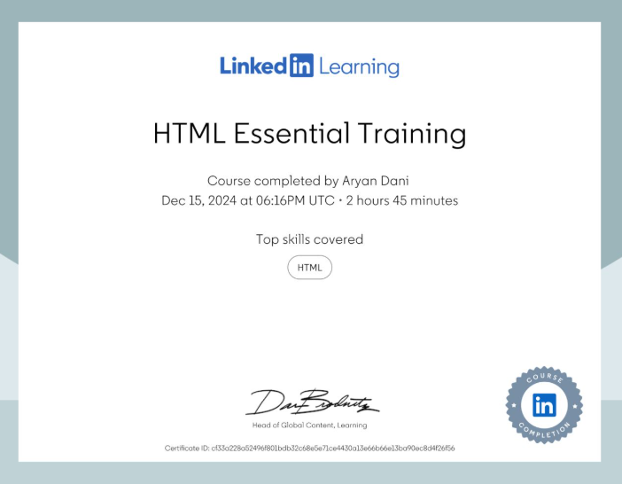 HTML-5 LinkedIn Certificate